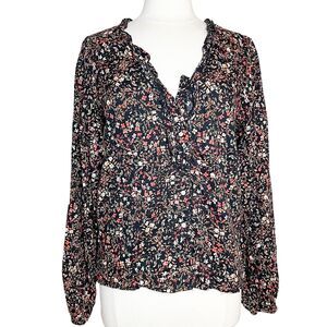 Old Navy Blouse Black Floral M Tall M Top Womens Shirt Ruffles Balloon Sleeve